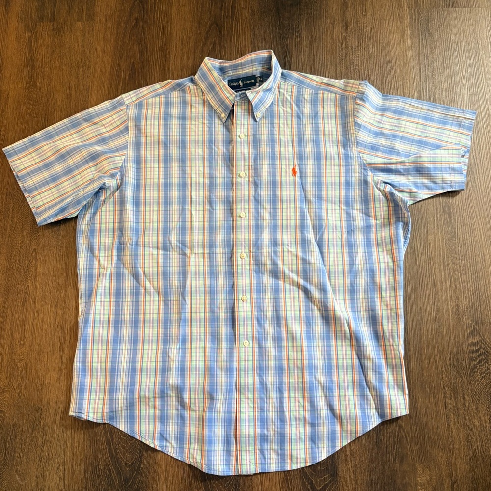 Ralph Lauren Men's XL Cotton Short Sleeve Button Up Classic Fit Plaid Checkered